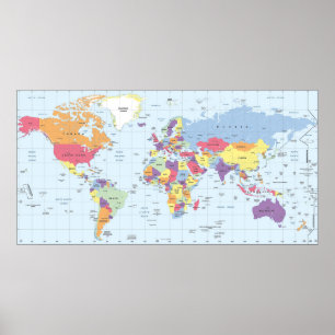 Poster Carte du monde politique sans couleur