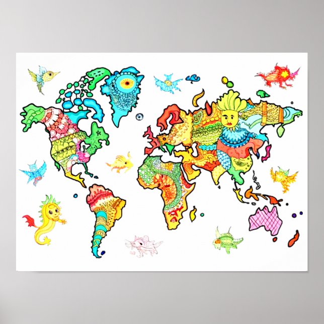 Poster Carte du monde pour les enfants d'art mur (Devant)