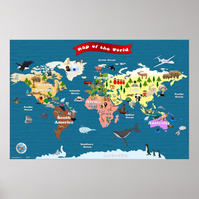 Poster Carte du monde pour les enfants - Explorons (Devant)