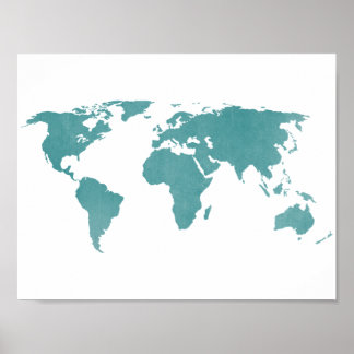 Poster Carte du monde profond Turquoise Russe