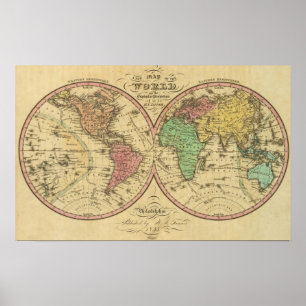Poster Carte du monde sur la projection globulaire