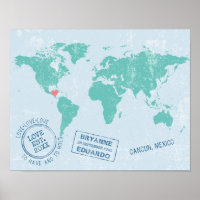Carte du monde + Timbres de passeport personnalisé