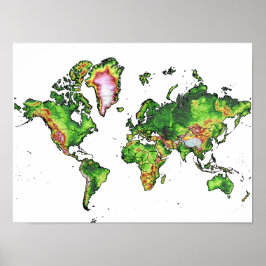 Poster Carte du monde topographique