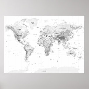 Poster Carte du monde topographique blanc