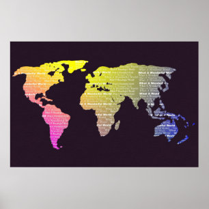 Poster Carte du monde Typographie décorative Arc-en-ciel