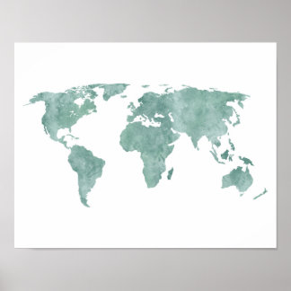 Poster Carte du monde vert menthe du désert