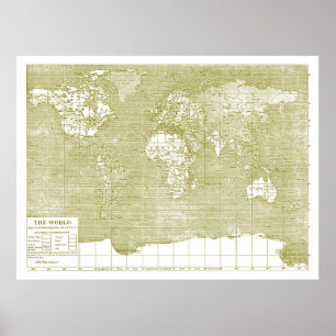 Poster Carte du monde vert vintage