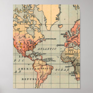 Poster Carte du monde Vintage