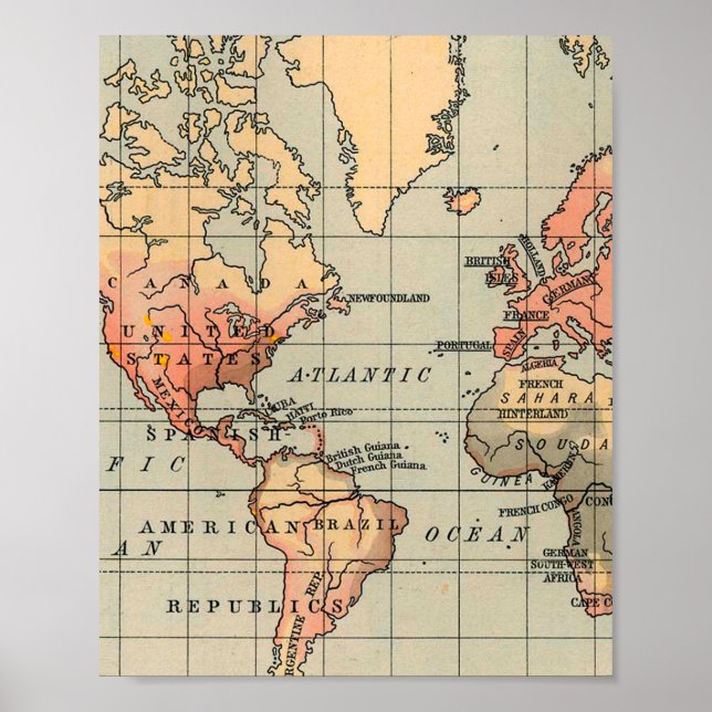 Poster Carte du monde Vintage (Devant)
