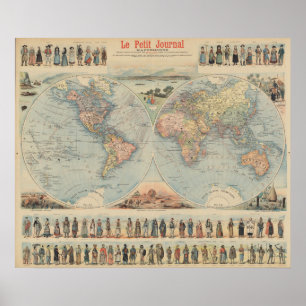 Poster Carte du monde vintage