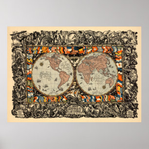 Poster carte du monde vintage