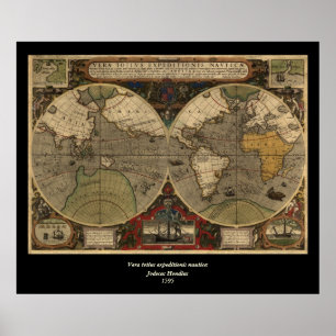 Poster Carte du monde Vintage 1595 par Jodocus Hondius