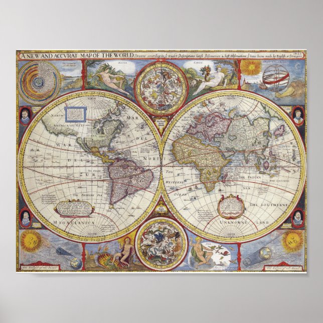 Poster Carte du monde vintage 1626 (Devant)
