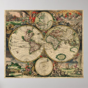 Poster Carte du monde vintage 1689
