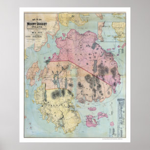 Poster Carte du Mont Desert Island Maine - 1887