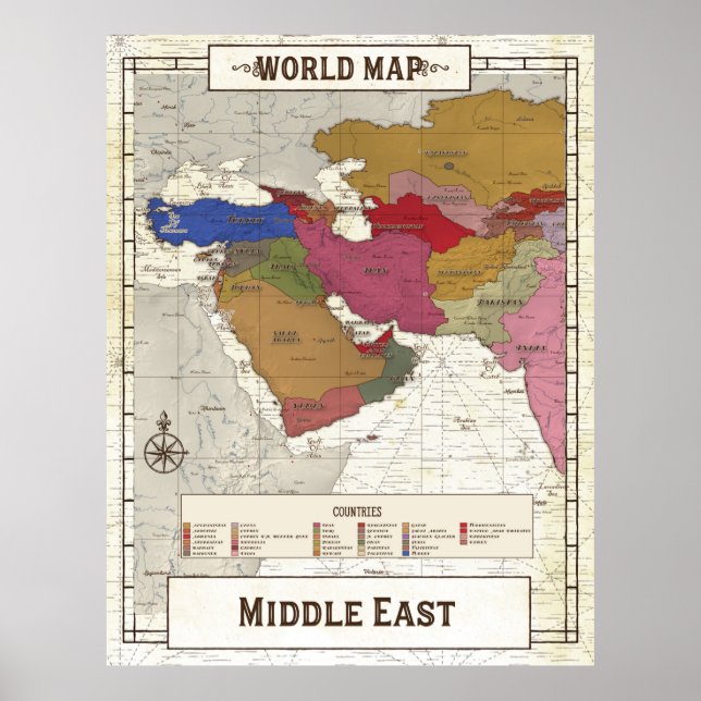 Poster Carte Du Moyen-Orient (Devant)