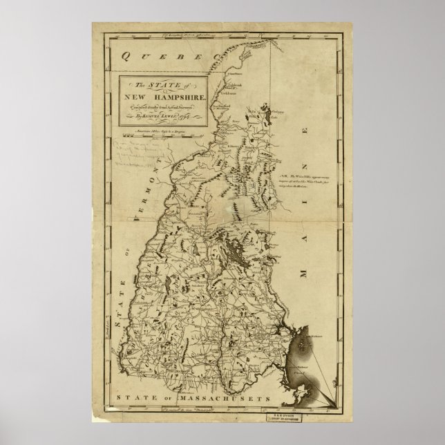 Poster Carte du New Hampshire 1794 (Devant)