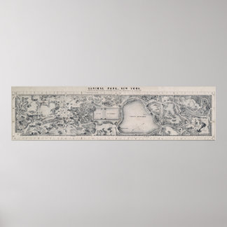 POSTER CARTE DU PARC CENTRAL DESSINÉE À LA MAIN 1865