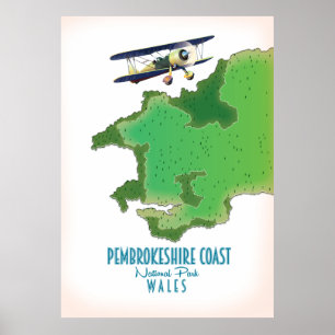 Poster carte du parc national de la côte du Pembrokeshire