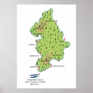 Poster carte du parc national de Snowdonia, Pays de Galle