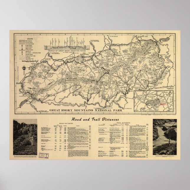 Poster Carte du parc national des Great Smoky Mountains ( (Devant)