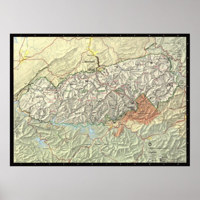 Poster Carte du parc national des Great Smoky Mountains ( (Devant)