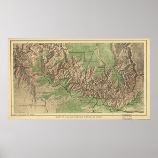 Poster Carte du parc national du Grand Canyon 1926