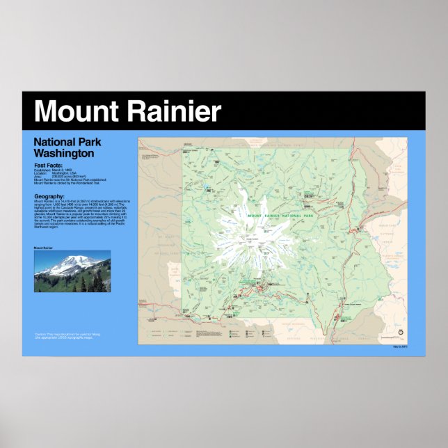Poster carte du parc national du Mont-Rainier (Devant)