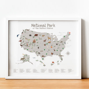 Poster Carte du parc national Earth Tone Woodland Nursery