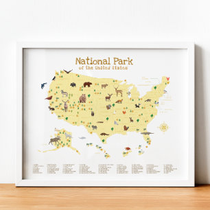 Poster Carte du parc national Jaune Pépinière de bois Imp