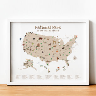 Poster Carte du parc national Pépinière animalière des bo