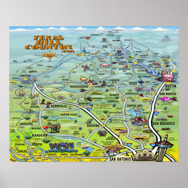 Poster Carte du pays de Texas Hill (Devant)