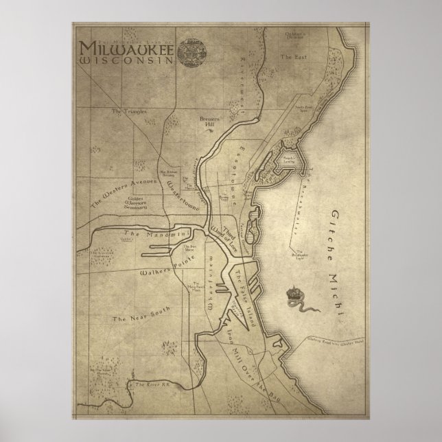 Poster Carte du pays mythique de Milwaukee (Devant)