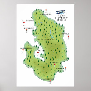 Poster Carte du Peak District Angleterre