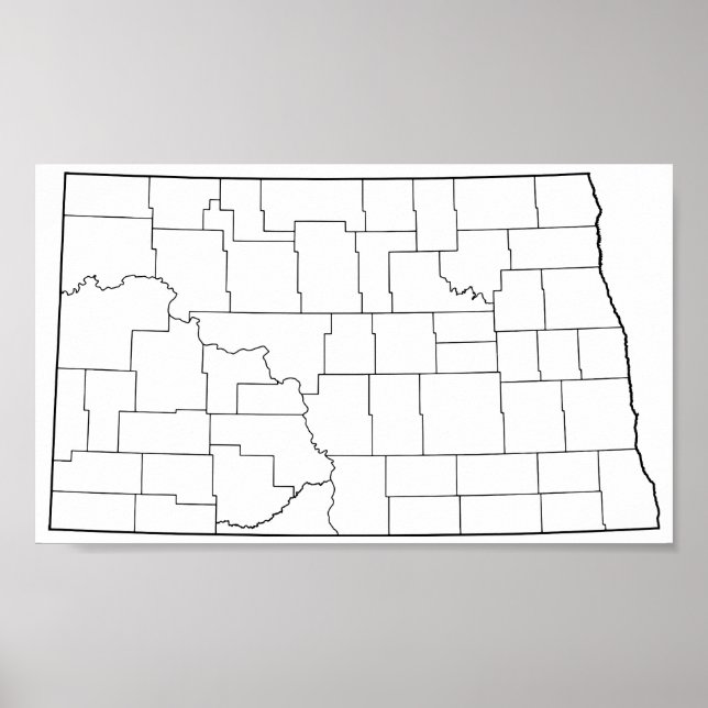 Poster Carte du plan des comtés du Dakota du Nord (Devant)