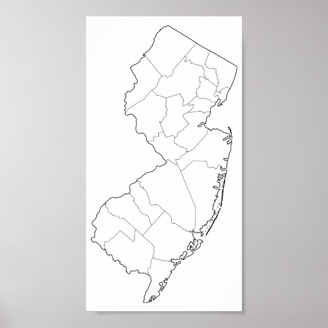 Poster Carte du plan des comtés du New Jersey blanc (Devant)