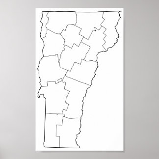 Poster Carte du plan des comtés du Vermont blanc