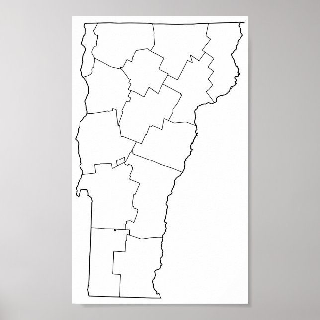 Poster Carte du plan des comtés du Vermont blanc (Devant)