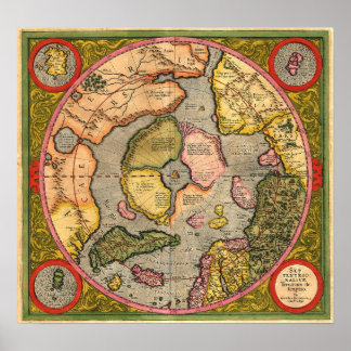 Poster Carte du Pôle Nord par Mercator