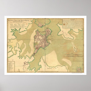 Poster Carte du port de Boston Massachusetts 1764