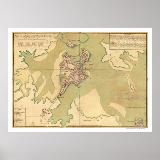 Poster Carte du port de Boston Massachusetts 1764 (Devant)