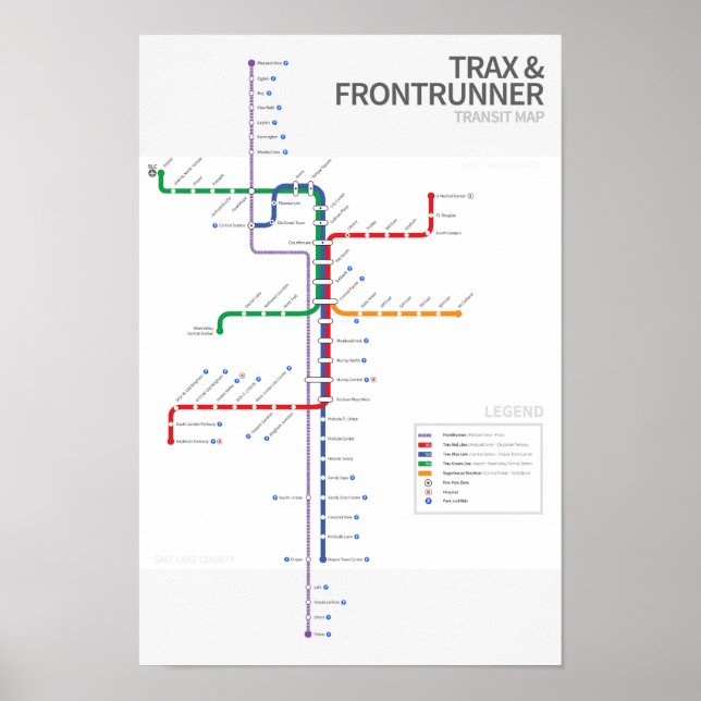 Poster Carte du réseau ferroviaire de l'Utah (Devant)