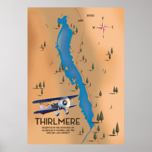 Poster Carte du réservoir de Thirlmere Lake District