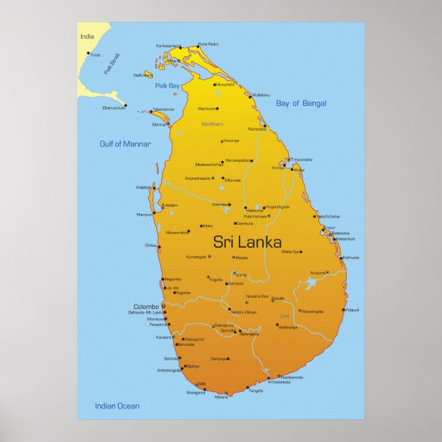 Poster Carte du Sri Lanka (Devant)