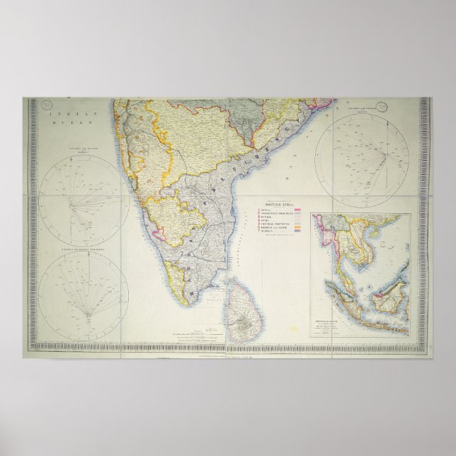Poster Carte du sud de l'Inde britannique, 1872 (Devant)