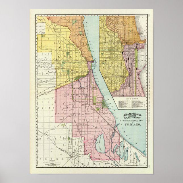 Poster Carte du terminal ferroviaire de Chicago (Devant)