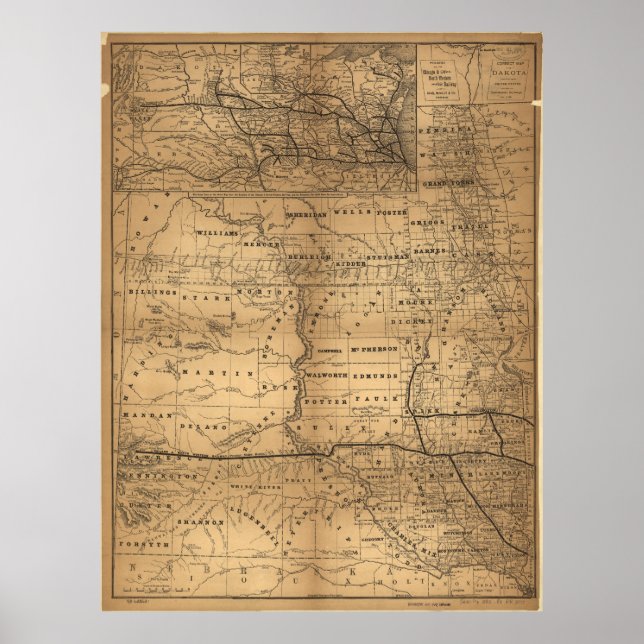 Poster Carte du territoire du Dakota (1er novembre 1882) (Devant)