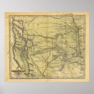 Poster Carte du territoire indien de Josiah Gregg en 1844