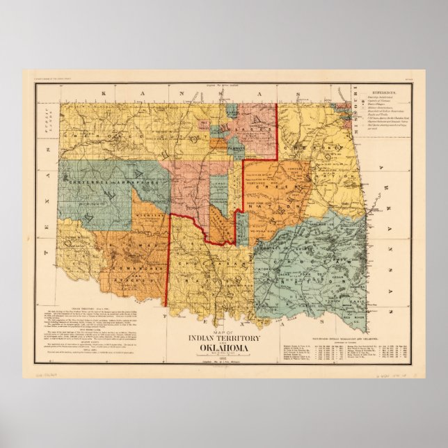 Poster Carte du territoire indien et de l'Oklahoma (1890) (Devant)