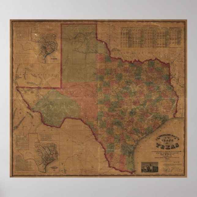 Poster Carte du Texas 1862 (Devant)